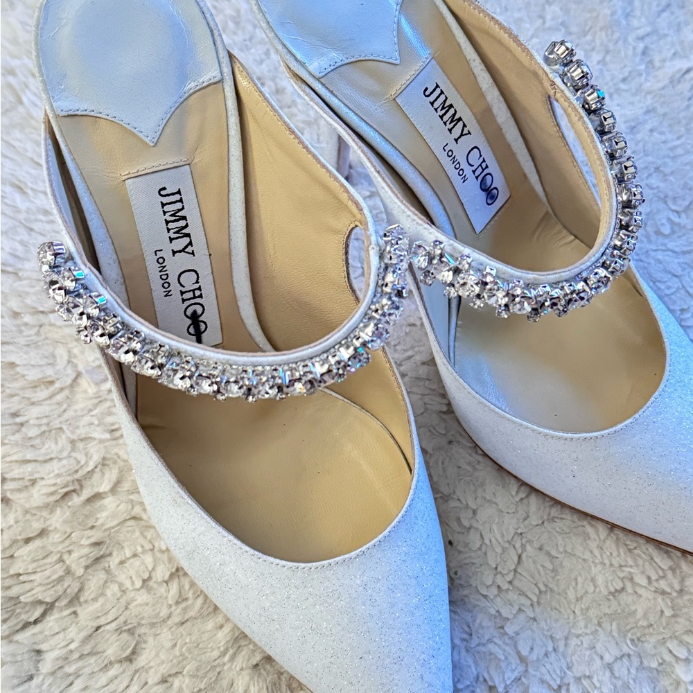 Jimmy Choo White Bing 100 crystal-embellished mules - Picture 3 of 6